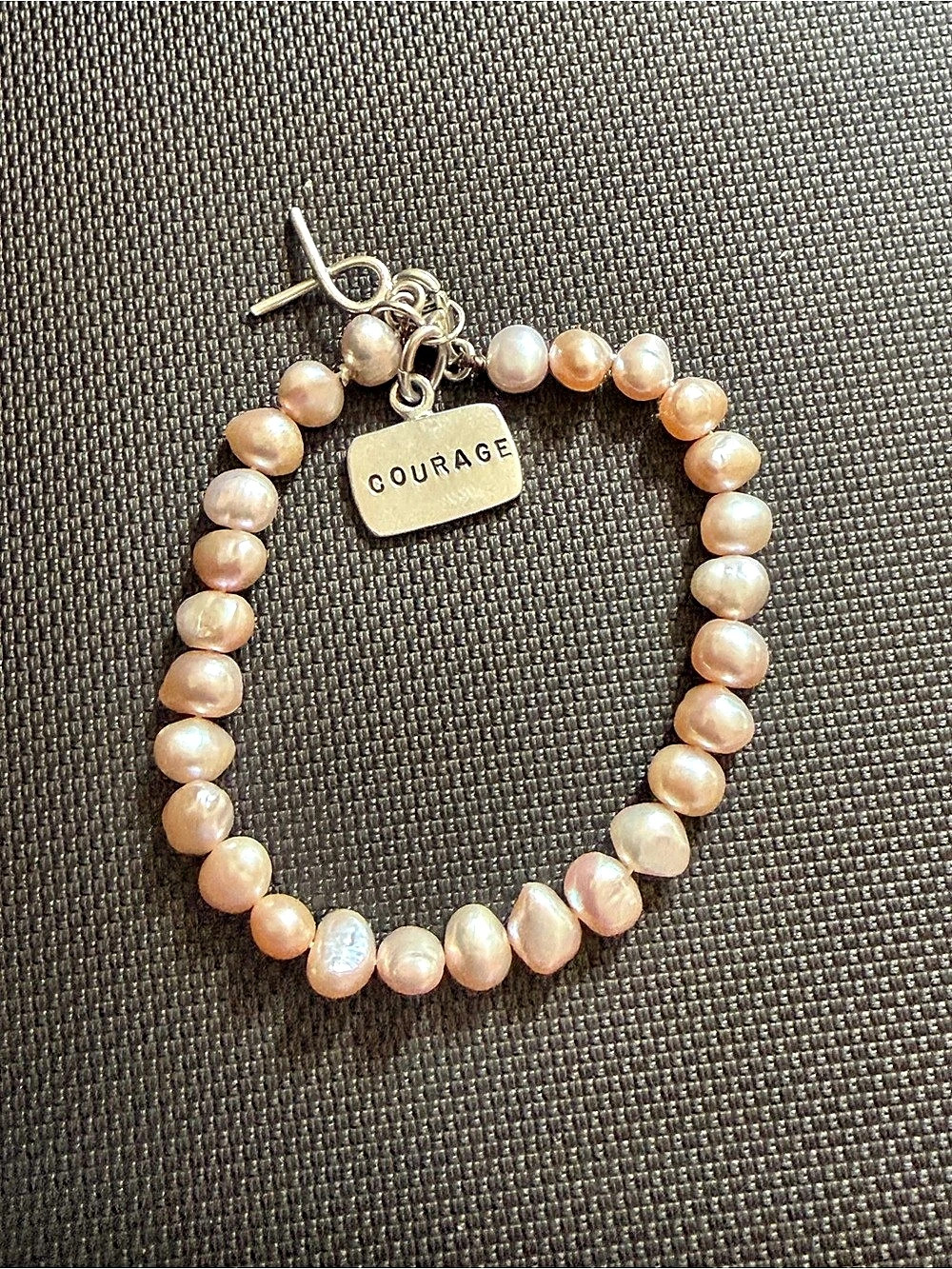 7.5" Breast Cancer 925 Sterling Silver Toggle  Pink Pearl Bracelet Courage #365